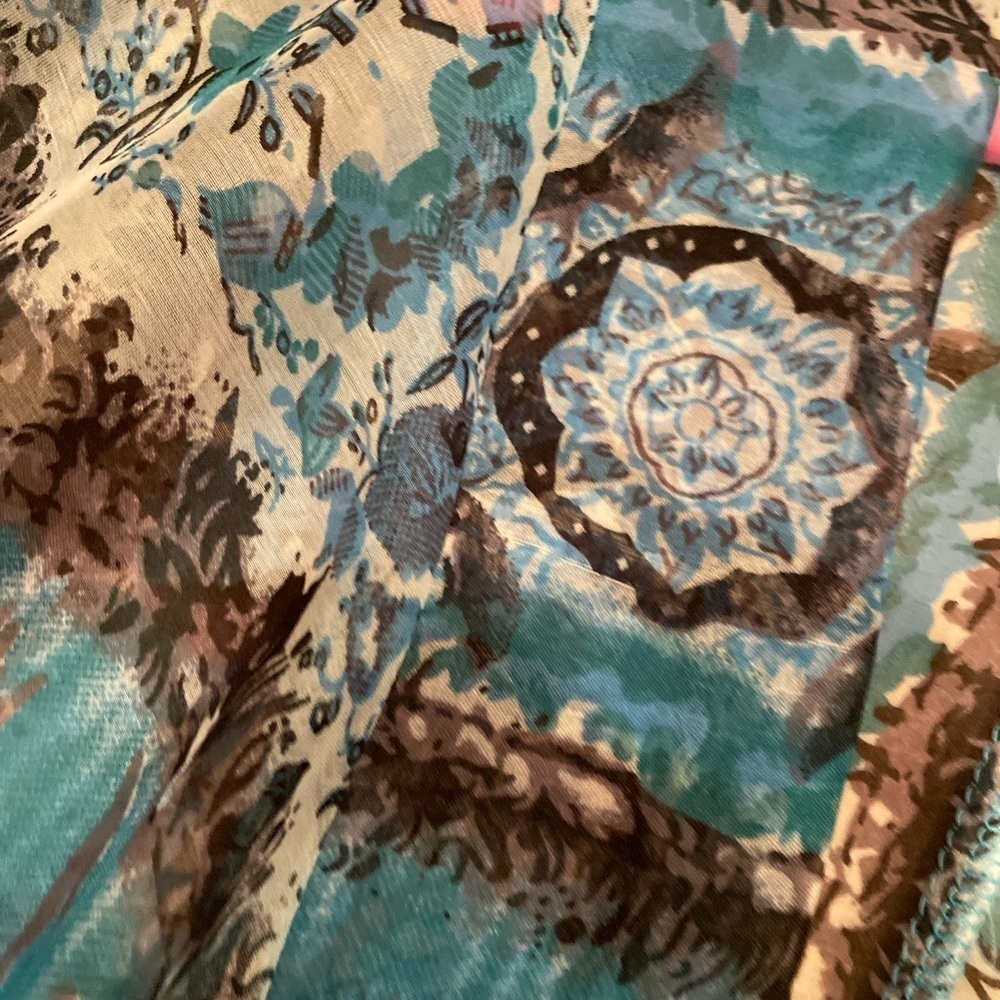 Free People Love Potion Turquoise flowy geometric kimono tie top Boho  XL - Picture 8 of 11